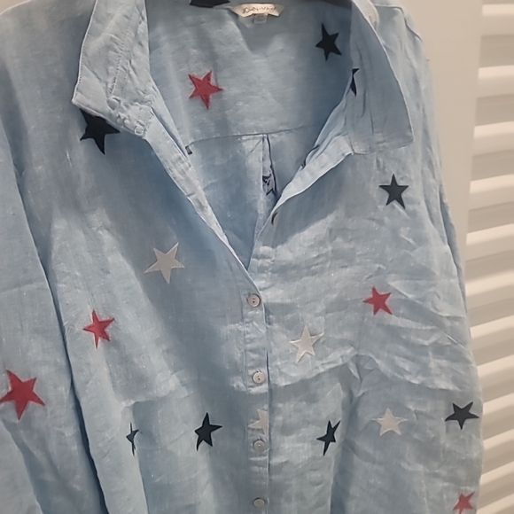 John Mark Star Embroidered Wire Collar Long Roll-Tab Sleeve Button-FrontvShirt - Picture 2 of 11